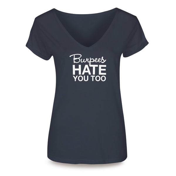 Black, burpees hate you too womens crossfit v-neck