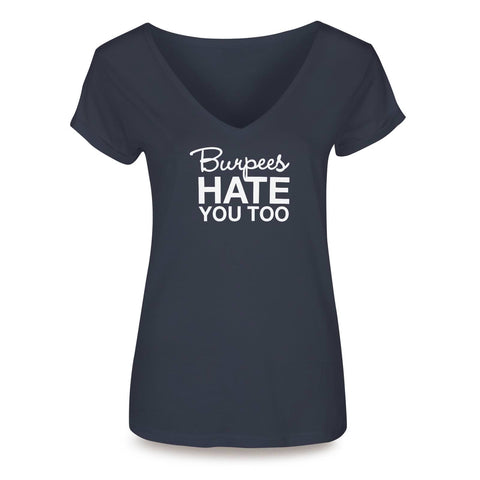 Black, burpees hate you too womens crossfit v-neck