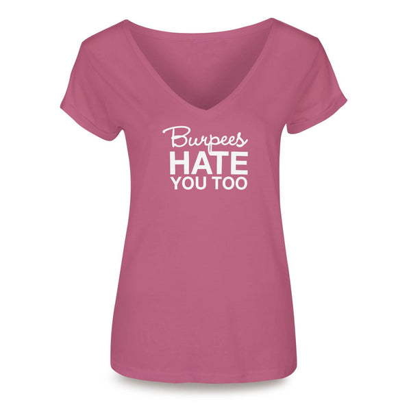 Pink, burpees hate you too womens crossfit v-neck