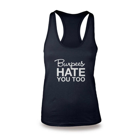 Black, burpees hate you too womens crossfit racerback tank